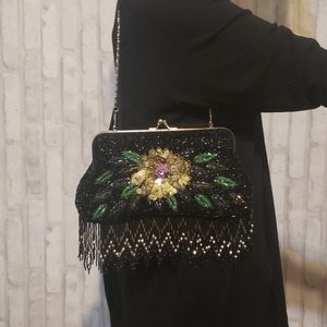 Flower Sequin Bag with Fringe Beads